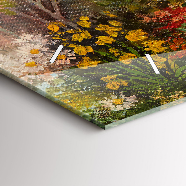 Glass wall clock rectangular Oil composition in the forest