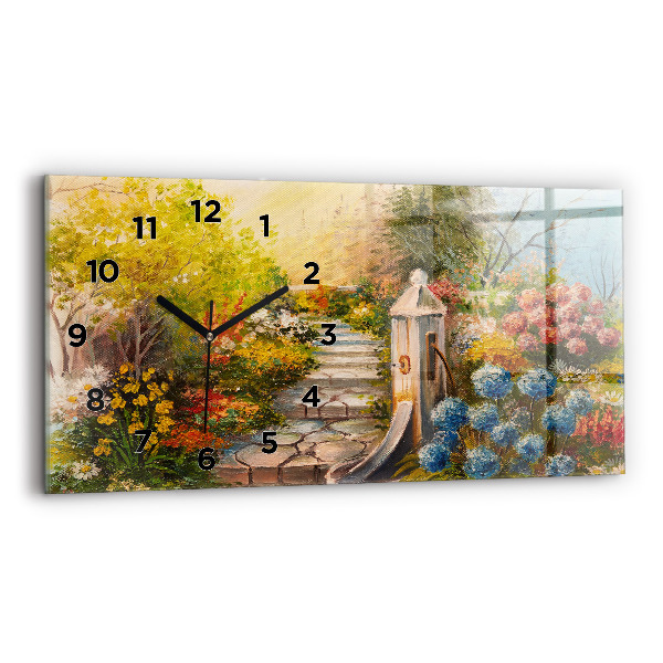 Glass wall clock rectangular Oil composition in the forest