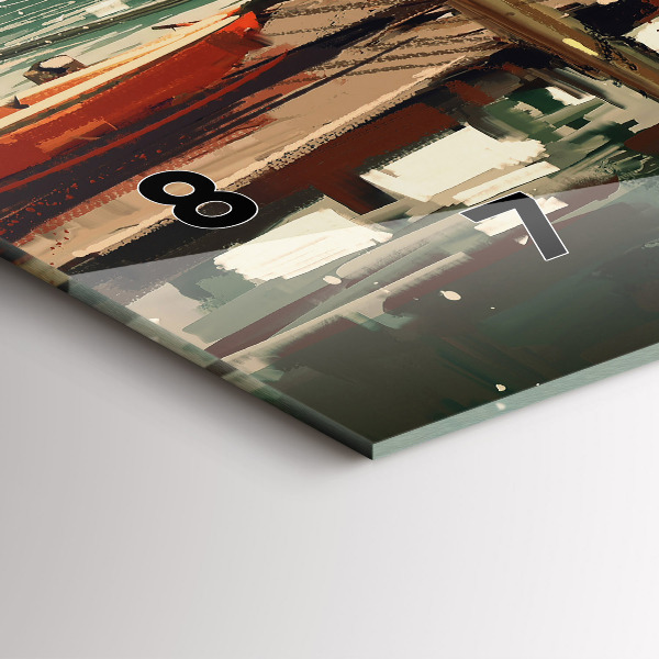 Glass wall clock rectangular Fishing boats in the port