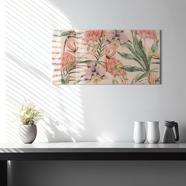 Glass wall clock rectangular Tropical palm leaves