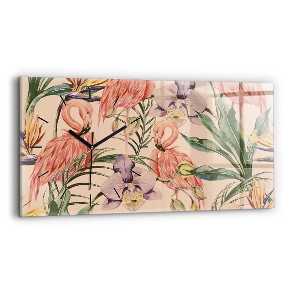 Glass wall clock rectangular Tropical palm leaves