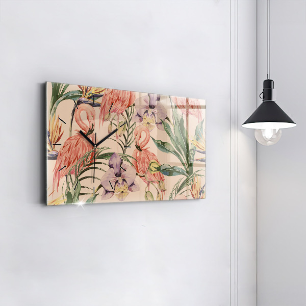 Glass wall clock rectangular Tropical palm leaves