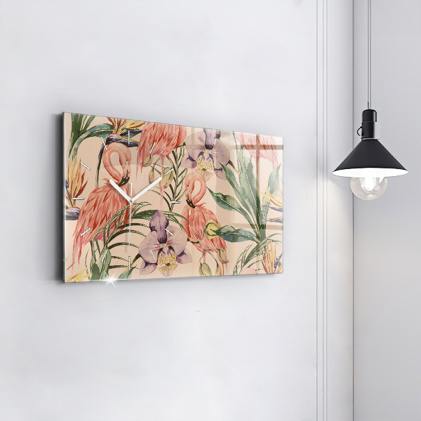 Glass wall clock rectangular Tropical palm leaves