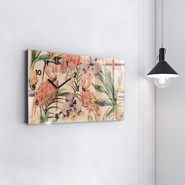 Glass wall clock rectangular Tropical palm leaves