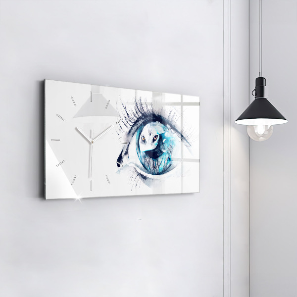 Glass wall clock rectangular Wolf Eye Illustration