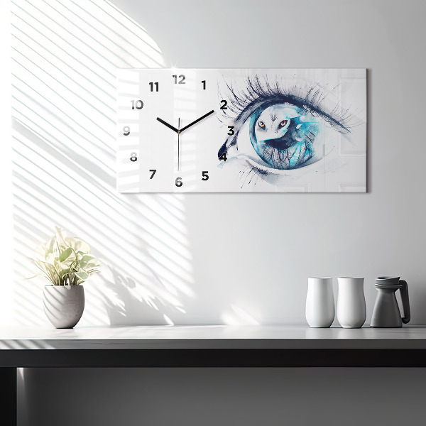 Glass wall clock rectangular Wolf Eye Illustration