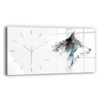 Glass wall clock rectangular Painted Wolf Profile