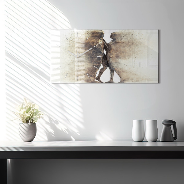 Glass wall clock rectangular Abstract people sand