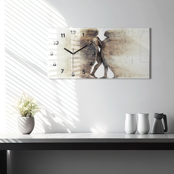 Glass wall clock rectangular Abstract people sand