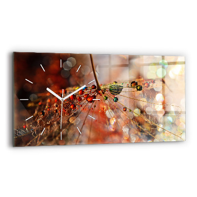 Glass wall clock rectangular Dandelion with dew