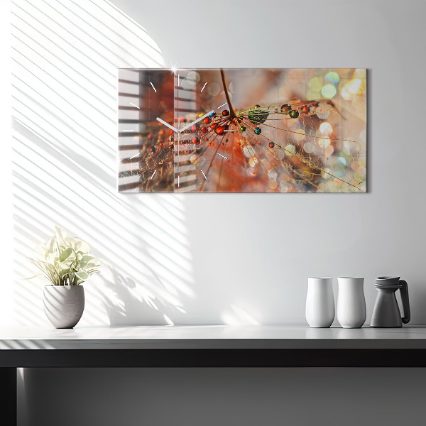 Glass wall clock rectangular Dandelion with dew