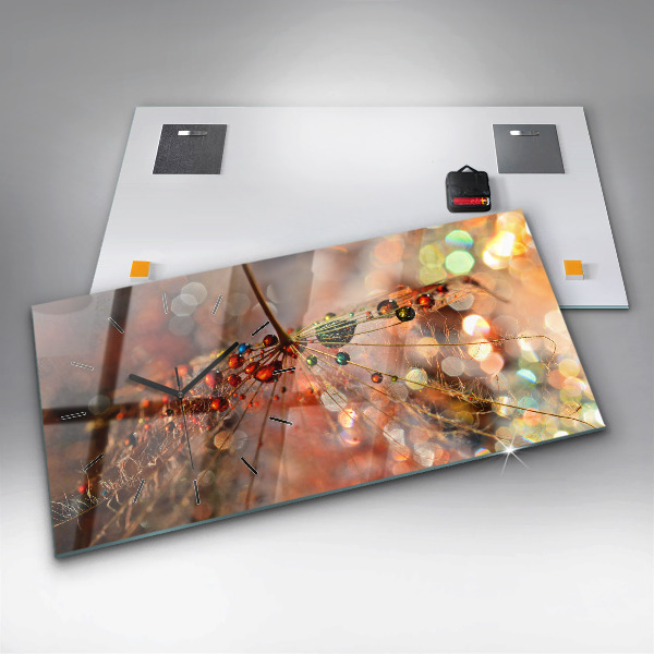 Glass wall clock rectangular Dandelion with dew