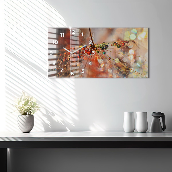 Glass wall clock rectangular Dandelion with dew