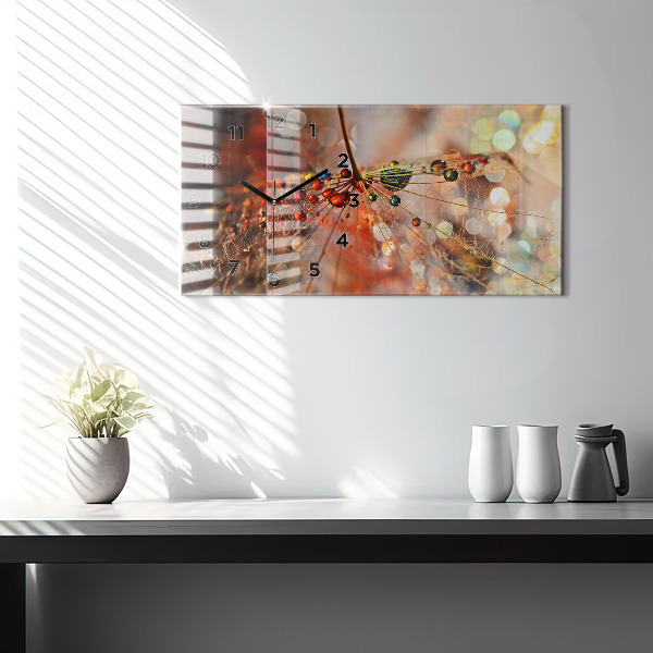 Glass wall clock rectangular Dandelion with dew