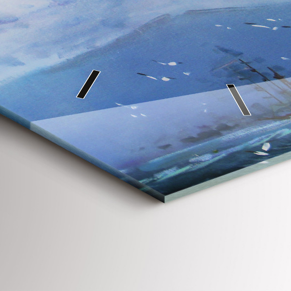 Glass wall clock rectangular A ship on the water