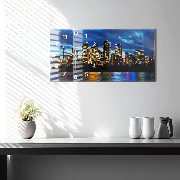 Glass wall clock rectangular Sydney In The Evening