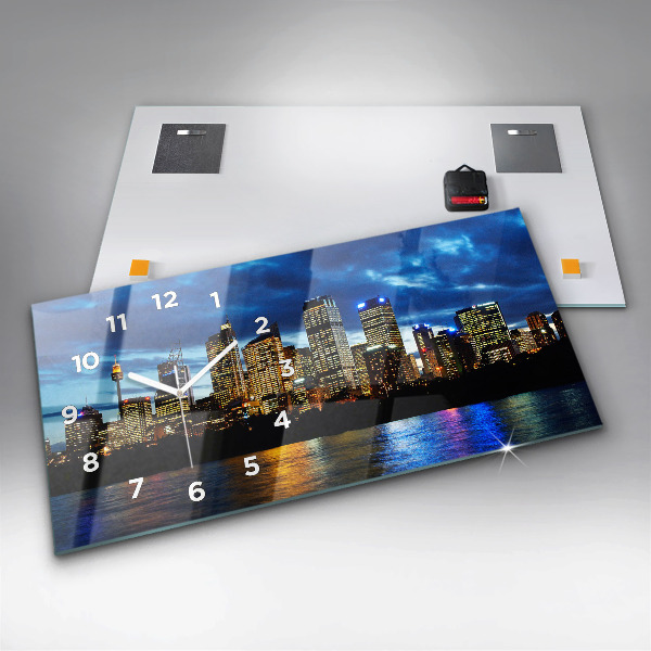 Glass wall clock rectangular Sydney In The Evening