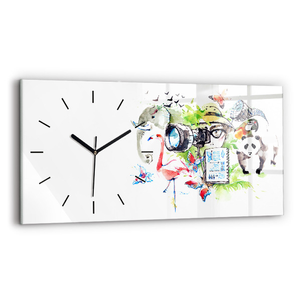 Glass wall clock rectangular Zoologist