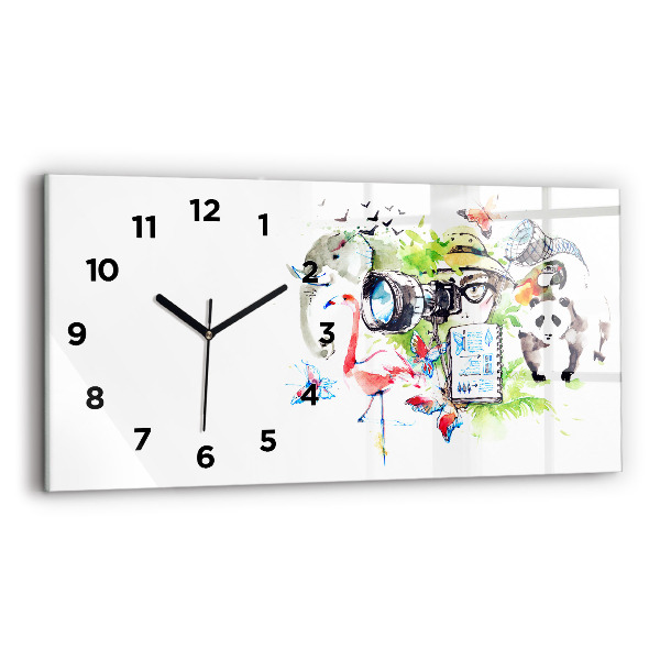 Glass wall clock rectangular Zoologist