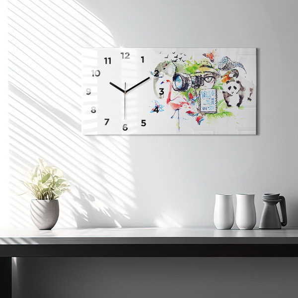Glass wall clock rectangular Zoologist