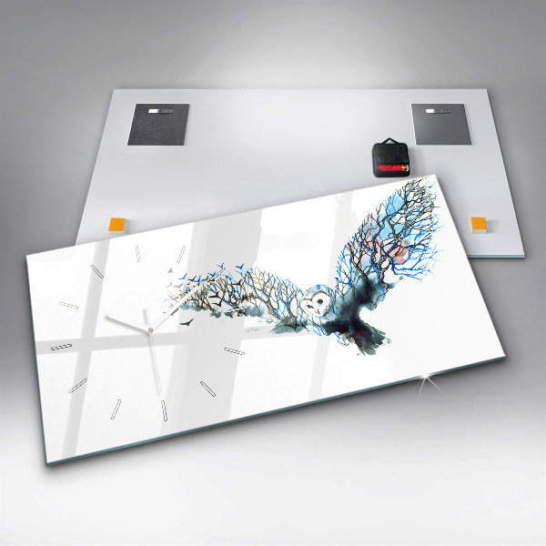 Glass wall clock rectangular Freedom and Nature of Birds