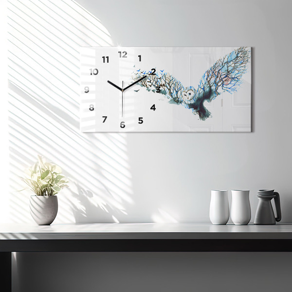 Glass wall clock rectangular Freedom and Nature of Birds