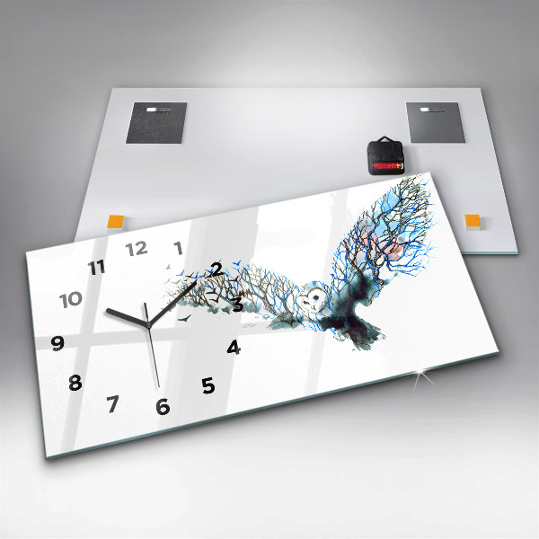 Glass wall clock rectangular Freedom and Nature of Birds