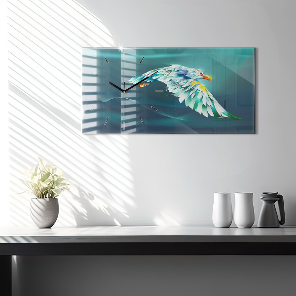 Glass wall clock rectangular Image of a Flying Eagle