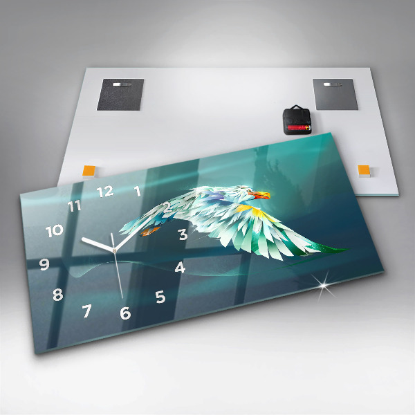 Glass wall clock rectangular Image of a Flying Eagle