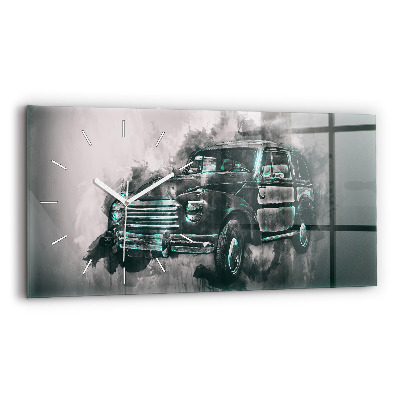 Glass wall clock rectangular Old School Car