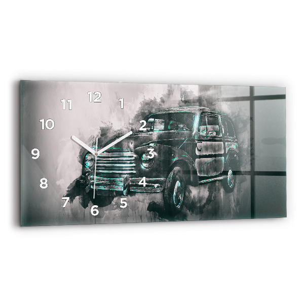 Glass wall clock rectangular Old School Car