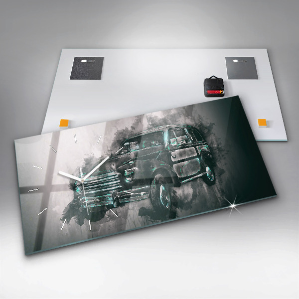 Glass wall clock rectangular Old School Car