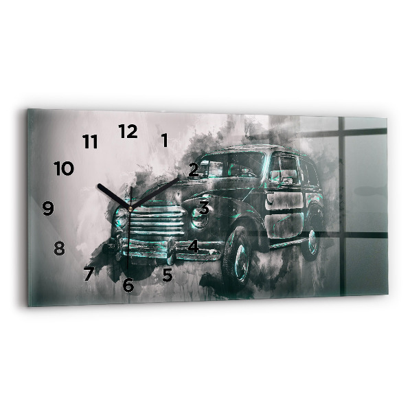 Glass wall clock rectangular Old School Car