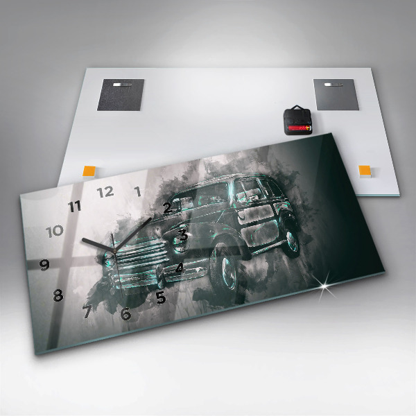 Glass wall clock rectangular Old School Car