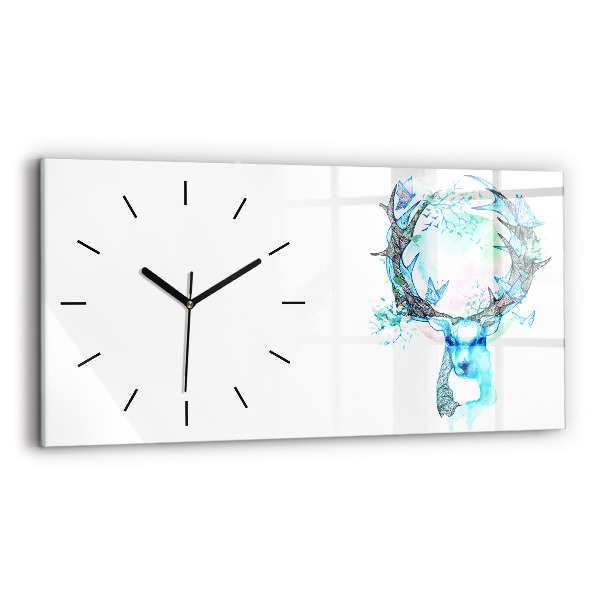 Glass wall clock rectangular Deer illustration