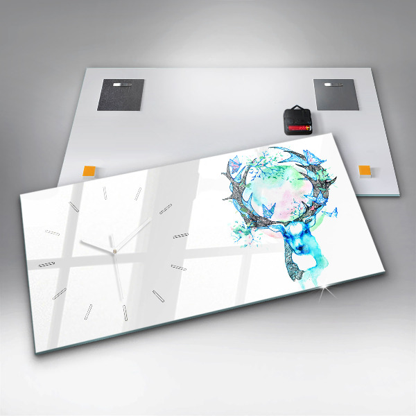 Glass wall clock rectangular Deer illustration