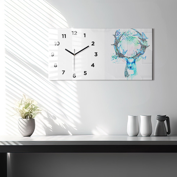 Glass wall clock rectangular Deer illustration