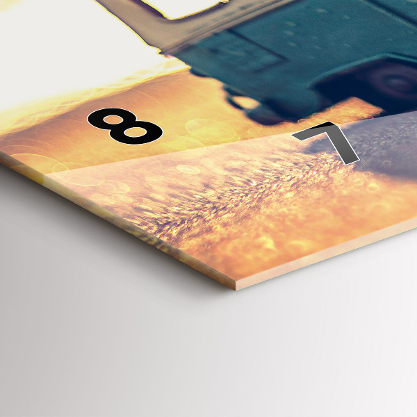 Glass wall clock rectangular Camper on the beach