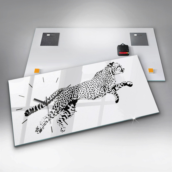 Glass wall clock rectangular Silhouette of a panther