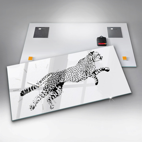 Glass wall clock rectangular Silhouette of a panther
