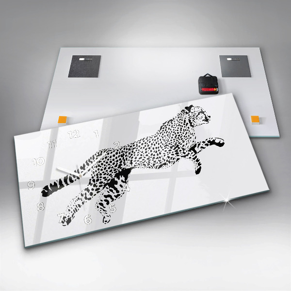 Glass wall clock rectangular Silhouette of a panther