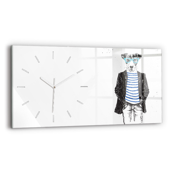 Glass wall clock rectangular A dog in a human body