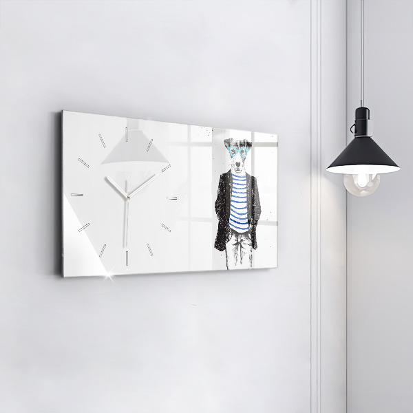 Glass wall clock rectangular A dog in a human body