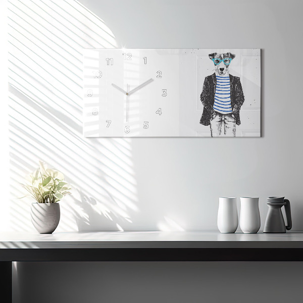 Glass wall clock rectangular A dog in a human body