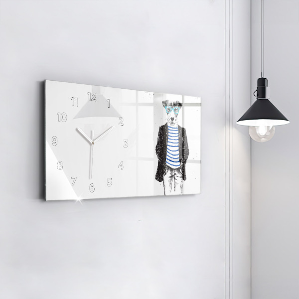 Glass wall clock rectangular A dog in a human body