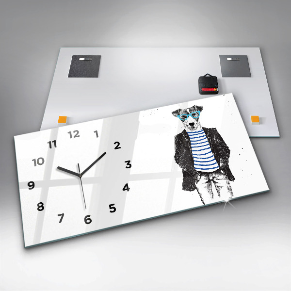 Glass wall clock rectangular A dog in a human body