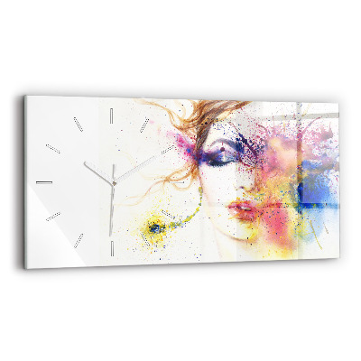 Glass wall clock rectangular Portrait of a Mysterious Woman