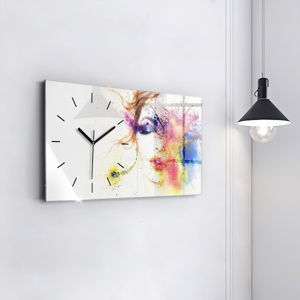 Glass wall clock rectangular Portrait of a Mysterious Woman