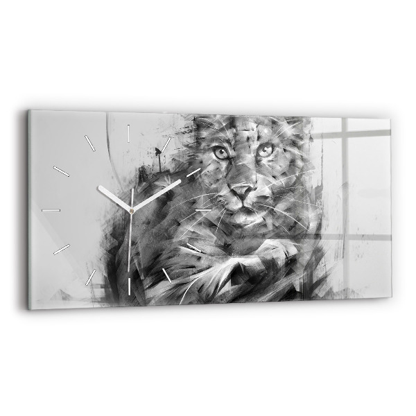Glass wall clock rectangular Painted lion