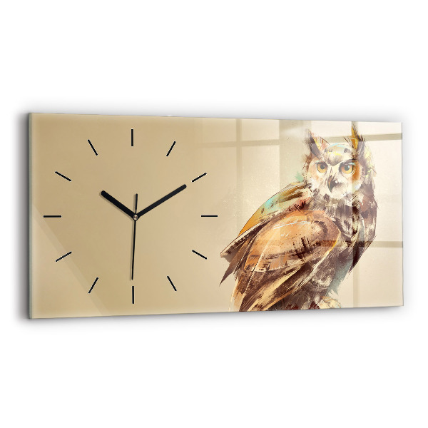 Glass wall clock rectangular Owl - a sign of wisdom